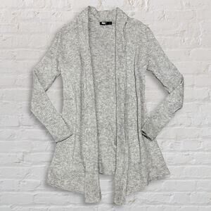 LUSSO 100% Cashmere Cardigan Sweater Women M Open Front Shawl Collar Light Grey